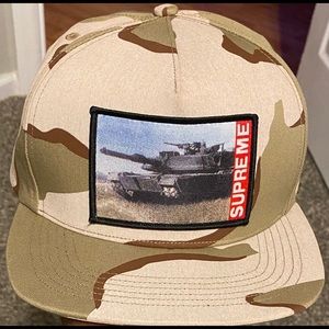 Supreme Tank 5-Panel desert camo snapback.